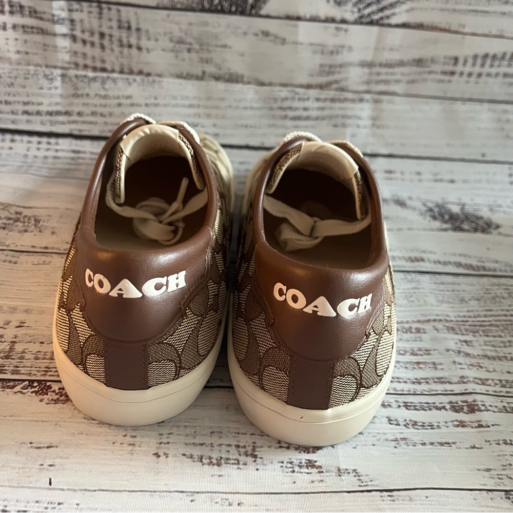 Coach Beige Monogram Low-Top Sneakers with White Soles - Picture 6 of 13